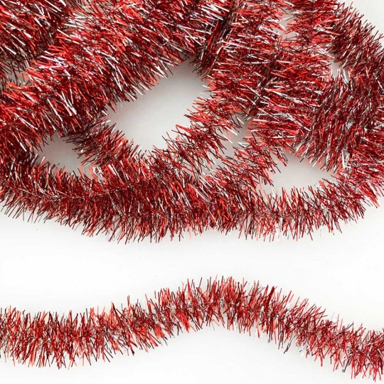 Red and Silver Metallic Wired Tinsel Trim or Garland ~ 7/8" wide ~ 10 meter length